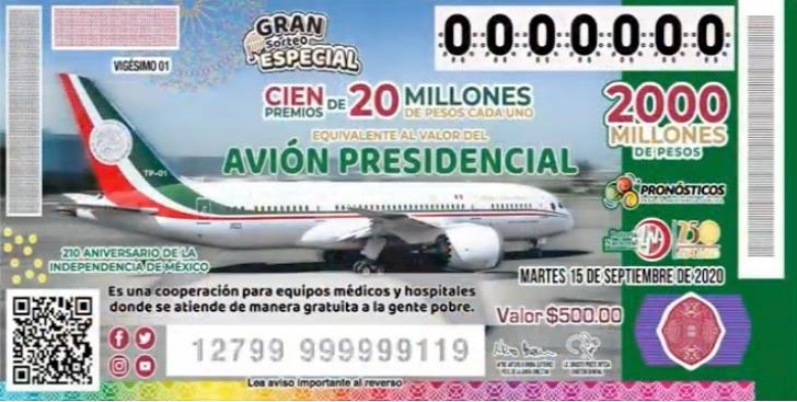 Confirman rifa del avión presidencial Confirman rifa del avión presidencial