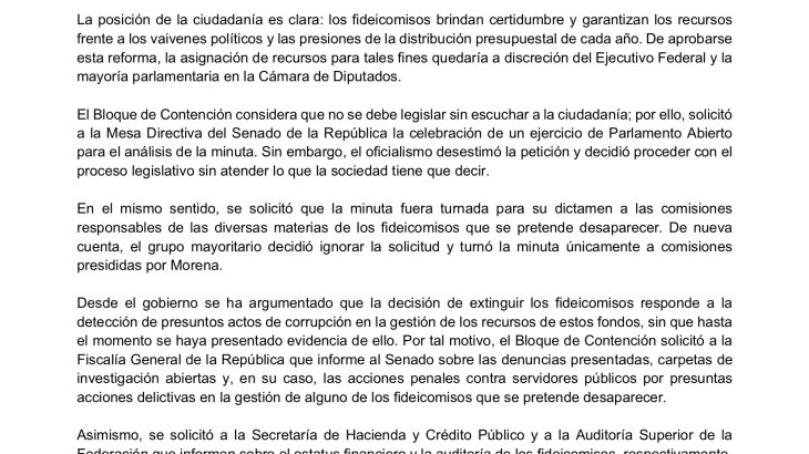 Senadores de oposición piden a la FGR, Hacienda y la ASF informen sobre denuncias presentadas y estatus financiero de los fideicomisos Senadores de oposición piden a la FGR, Hacienda y la ASF informen sobre denuncias presentadas y estatus financiero de los fideicomisos
