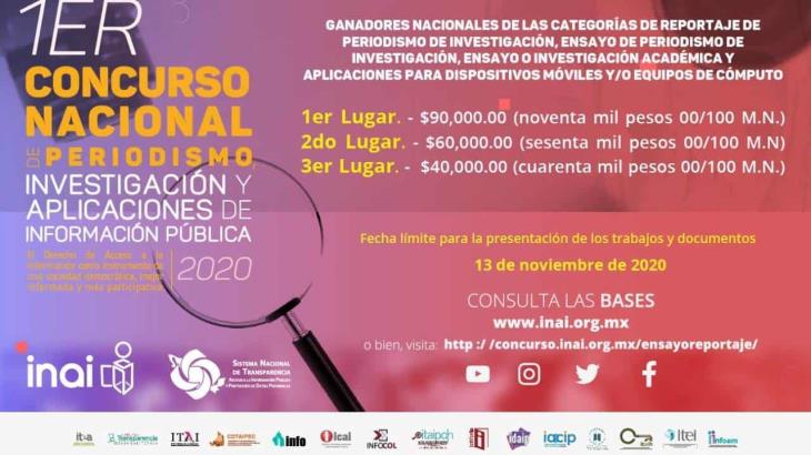 Lanza INAI convocatoria para "Concurso Nacional de Periodismo" sobre acceso a información pública Lanza INAI convocatoria para "Concurso Nacional de Periodismo" sobre acceso a información pública