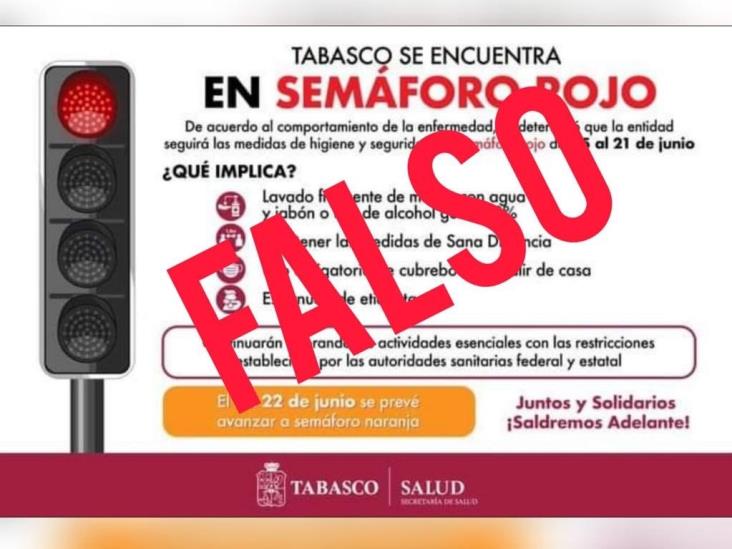 Desmiente Salud publicación que sitúa a Tabasco en semáforo epidemiológico Rojo Desmiente Salud publicación que sitúa a Tabasco en semáforo epidemiológico Rojo